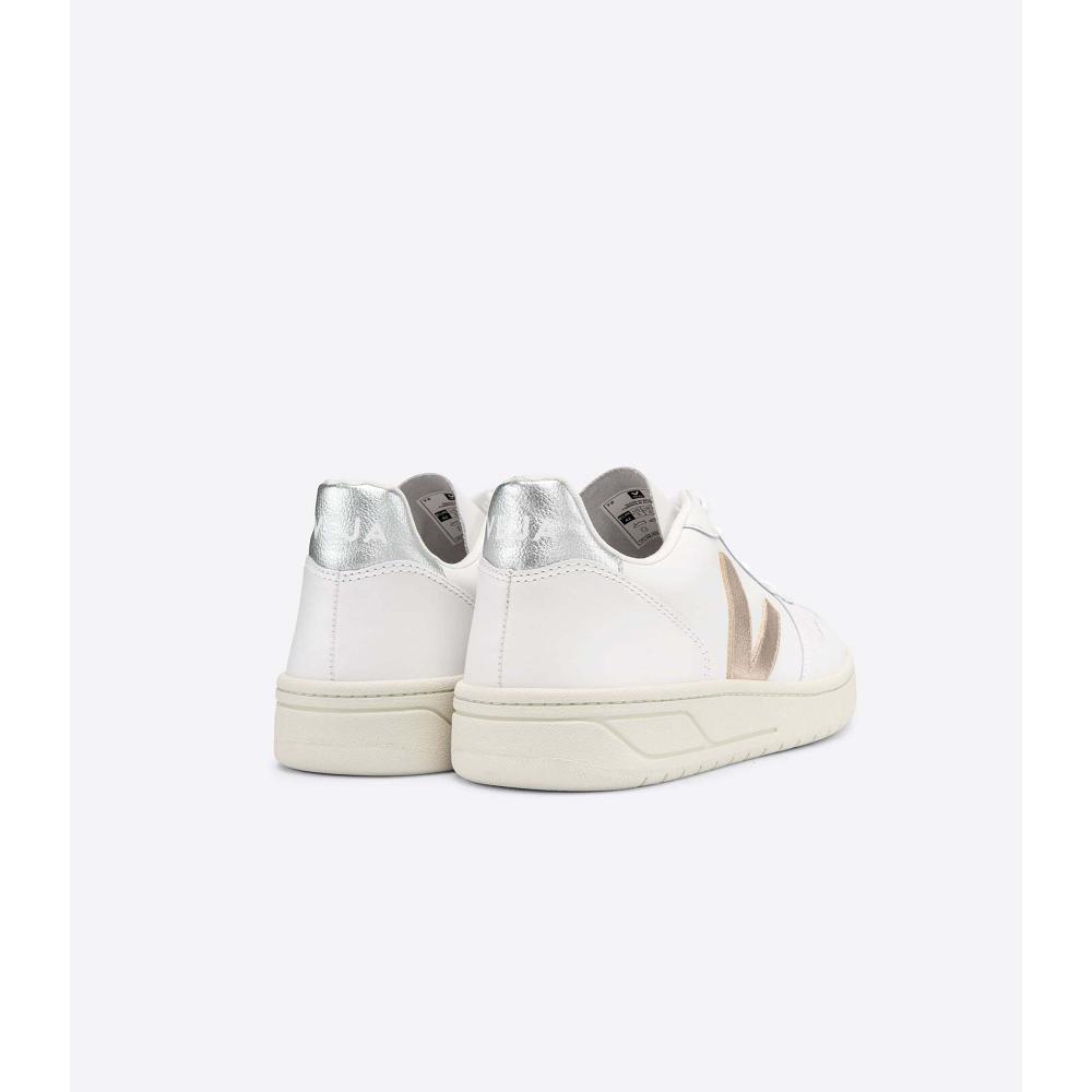 Veja V-10 LEATHER Sneakers Dames White/Silver | NL 650DFM